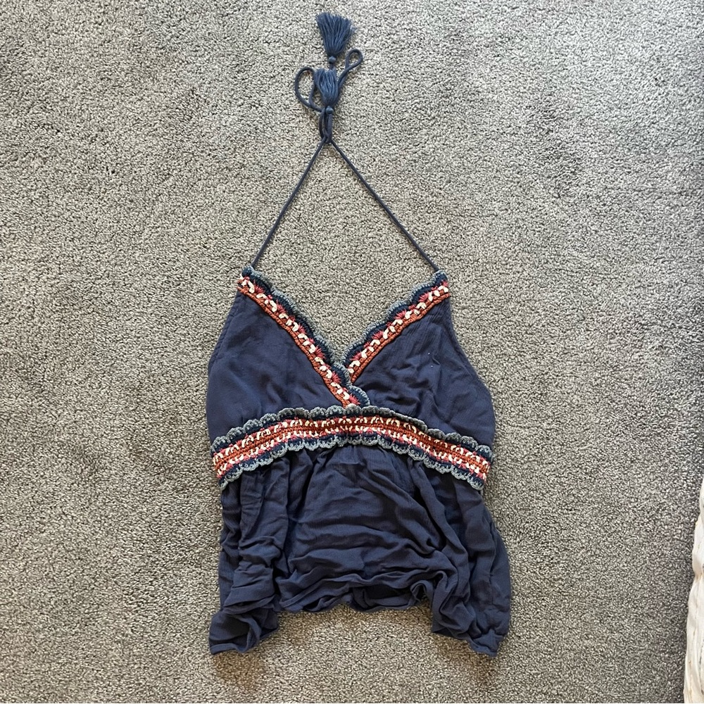 Crochet knit seam halter top